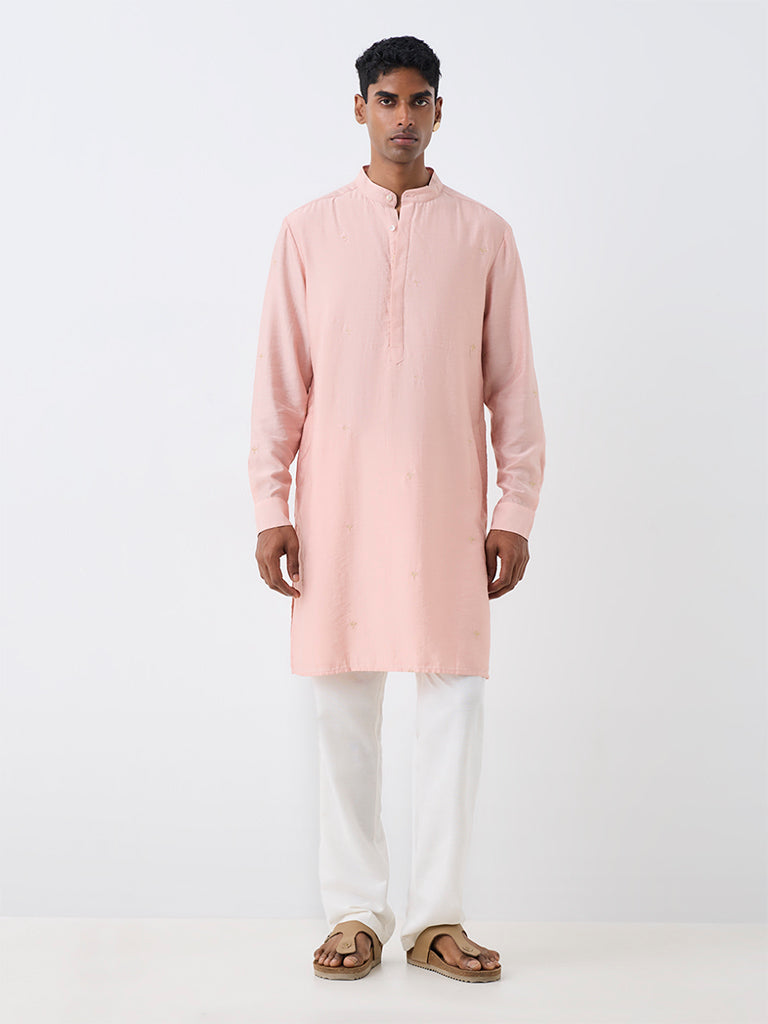Kala by ETA Dusty Pink Foliage Embroidered Relaxed-Fit Kurta