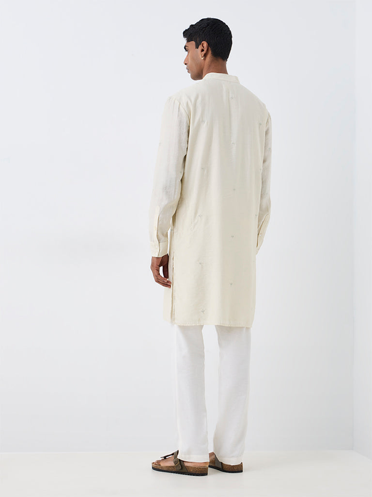 Kala by ETA Off-White Foliage Embroidered Relaxed-Fit Kurta