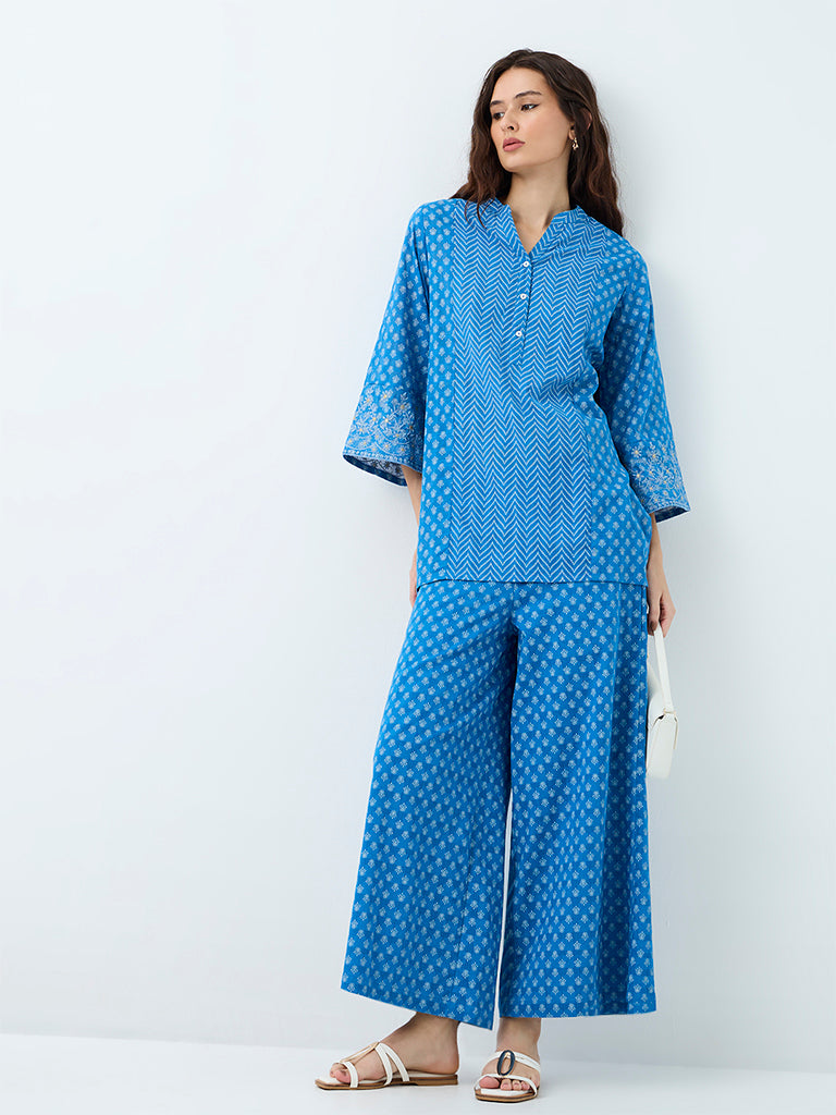 Utsa Blue Printed Cotton Kurti