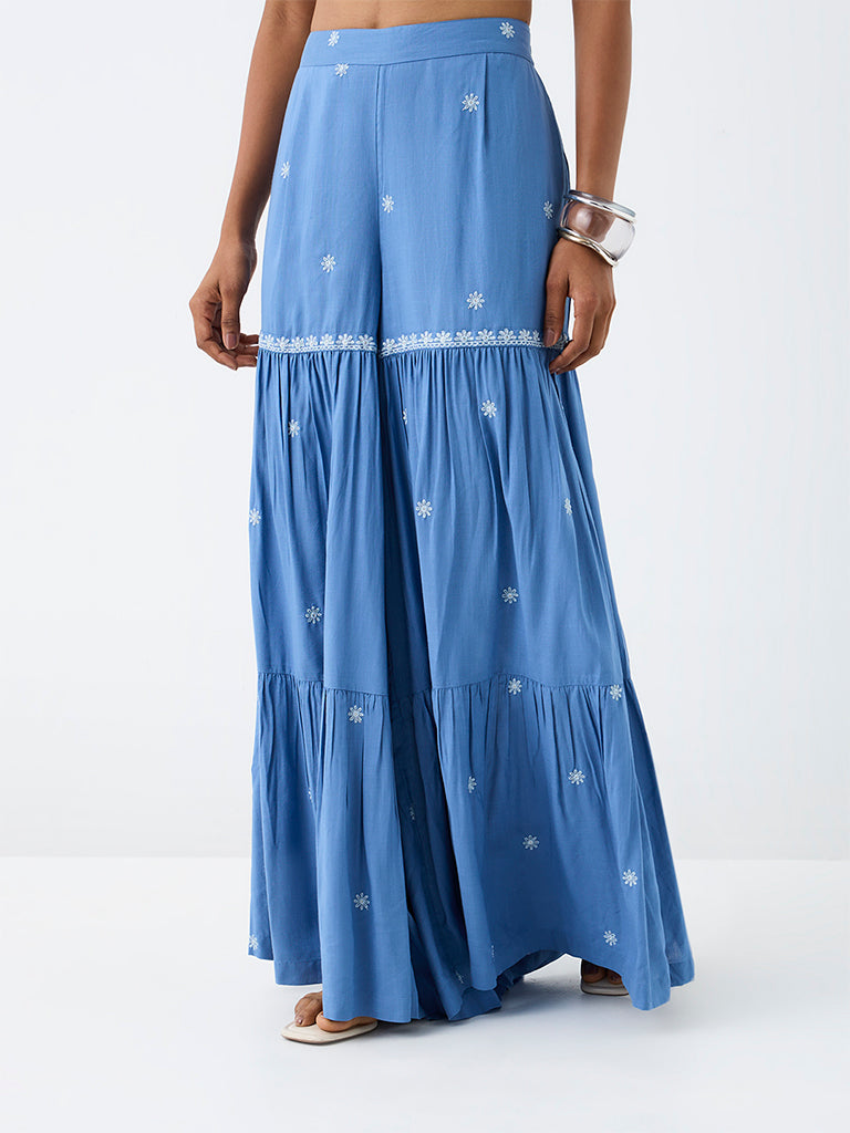Utsa Blue Floral Embroidered Sharara