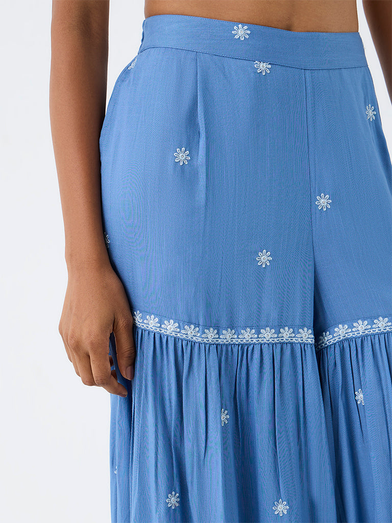 Utsa Blue Floral Embroidered Sharara