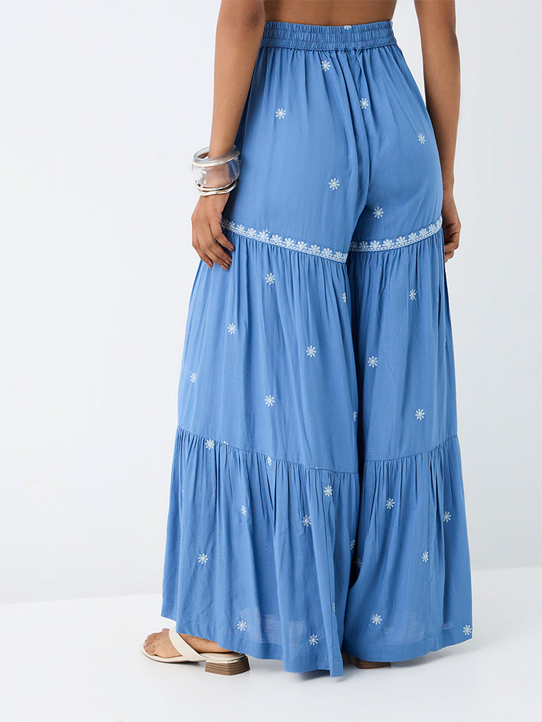 Utsa Blue Floral Embroidered Sharara