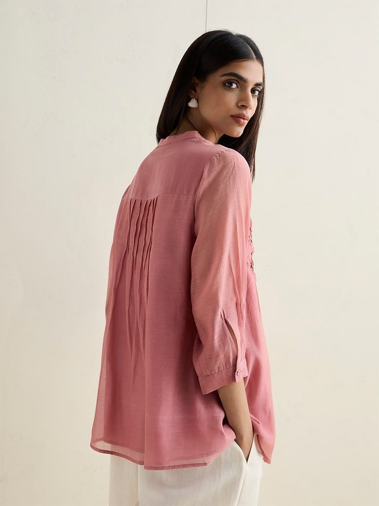 Buy Zuba Dusty Rose Pintuck Design Silk Chanderi Tunic from Westside