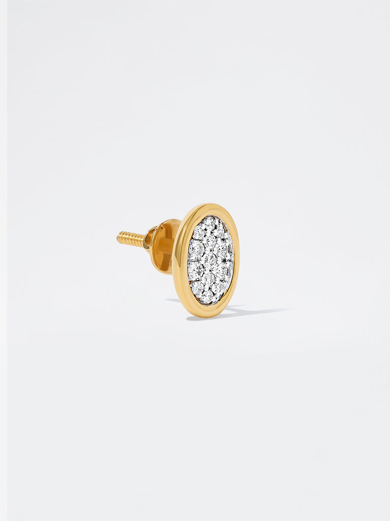 Unisex Oval Pave Lab Diamond Signet Stud Earrings