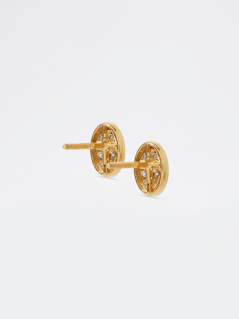 Unisex Oval Pave Lab Diamond Signet Stud Earrings