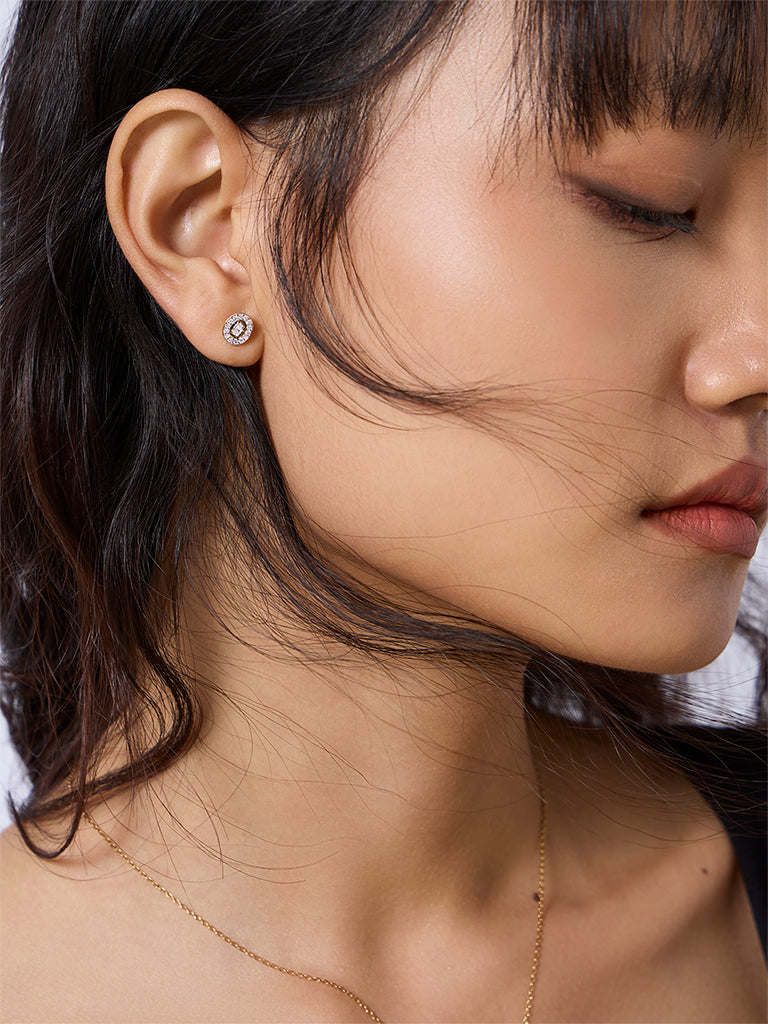 Unisex Oval Halo Lab Diamond Signet Stud Earrings