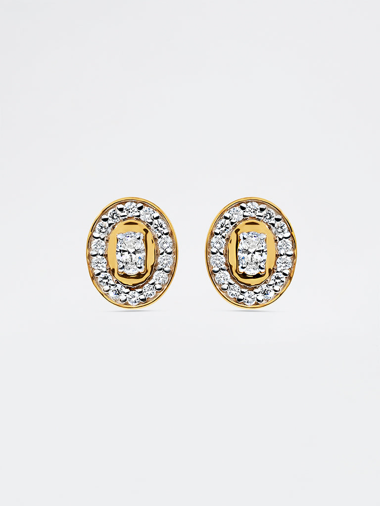 Unisex Oval Halo Lab Diamond Signet Stud Earrings