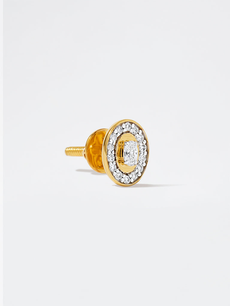 Unisex Oval Halo Lab Diamond Signet Stud Earrings