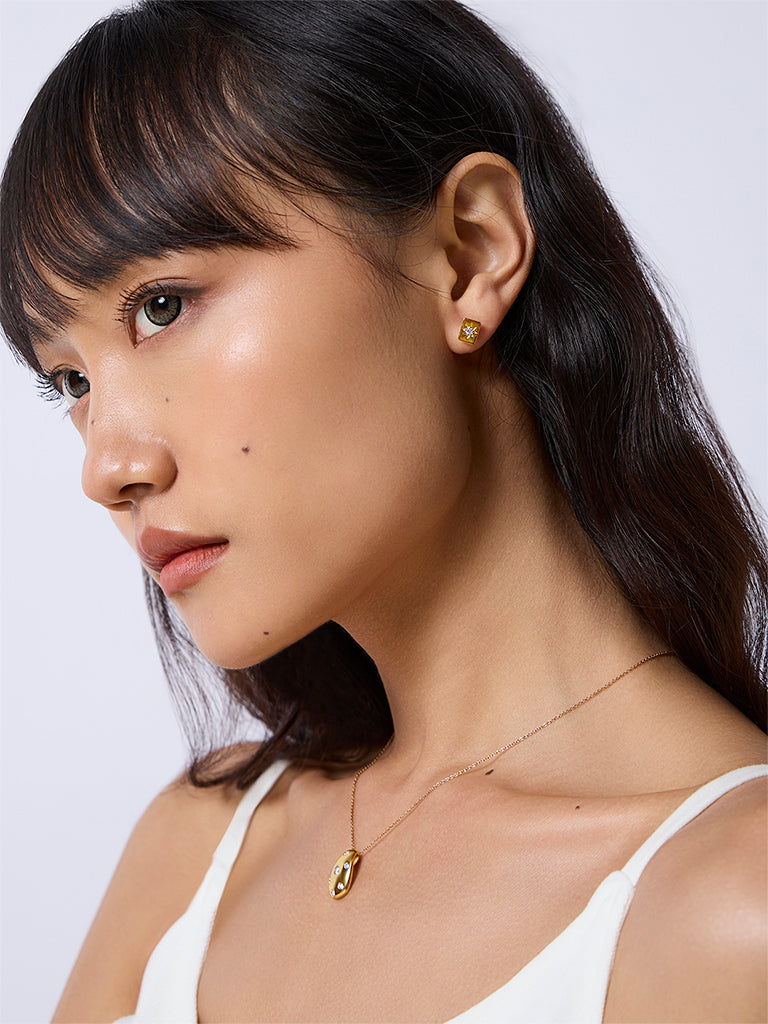 Unisex Star-Set Lab Diamond Rectangle Stud Earrings