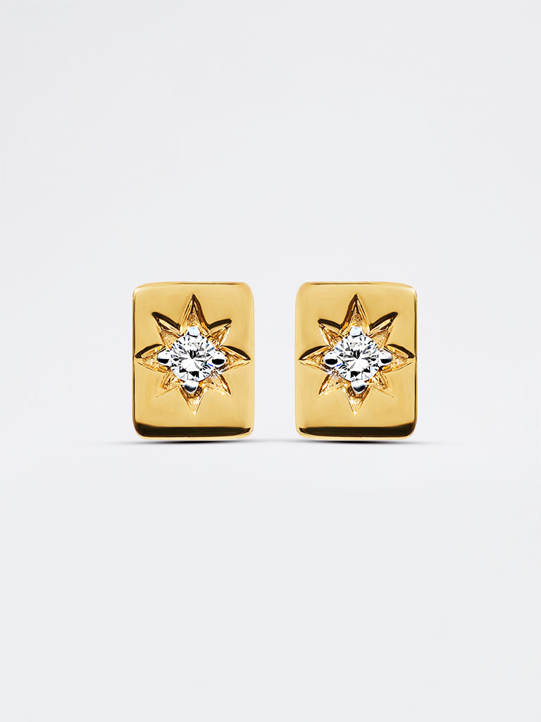 Unisex Star-Set Lab Diamond Rectangle Stud Earrings