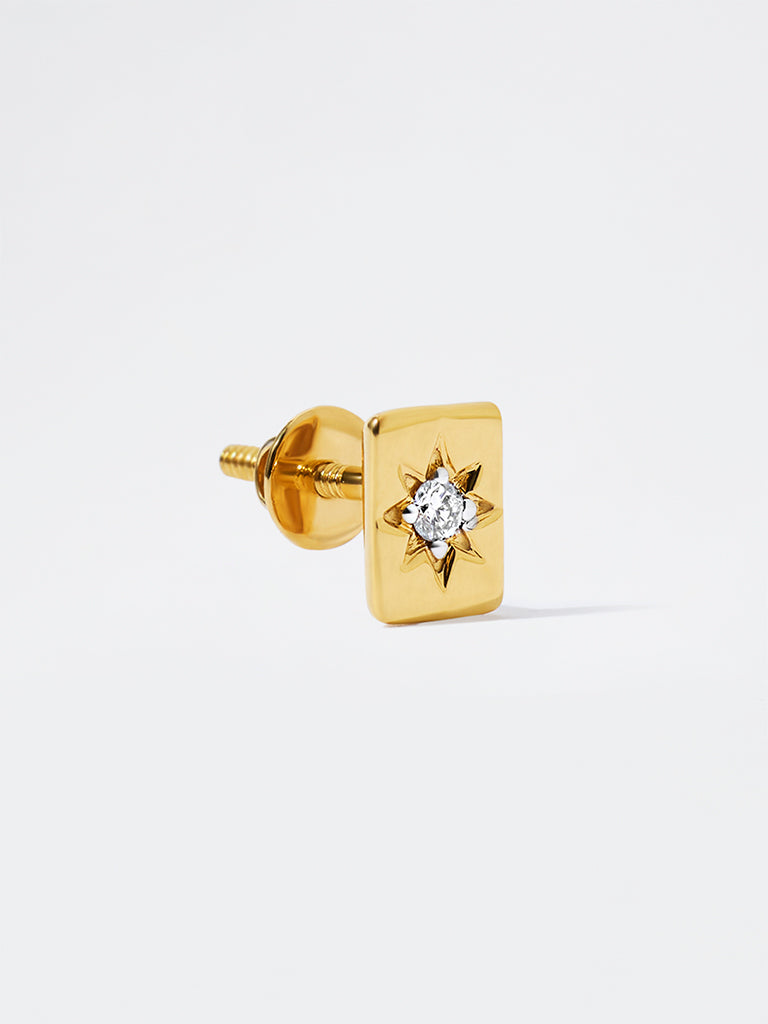 Unisex Star-Set Lab Diamond Rectangle Stud Earrings