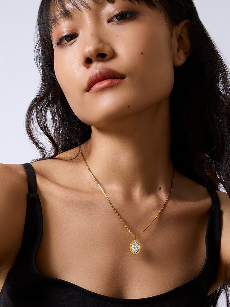 Unisex Oval Pave Lab Diamond Signet Pendant Necklace