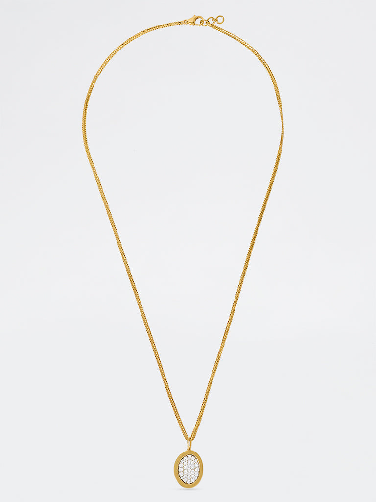 Unisex Oval Pave Lab Diamond Signet Pendant Necklace