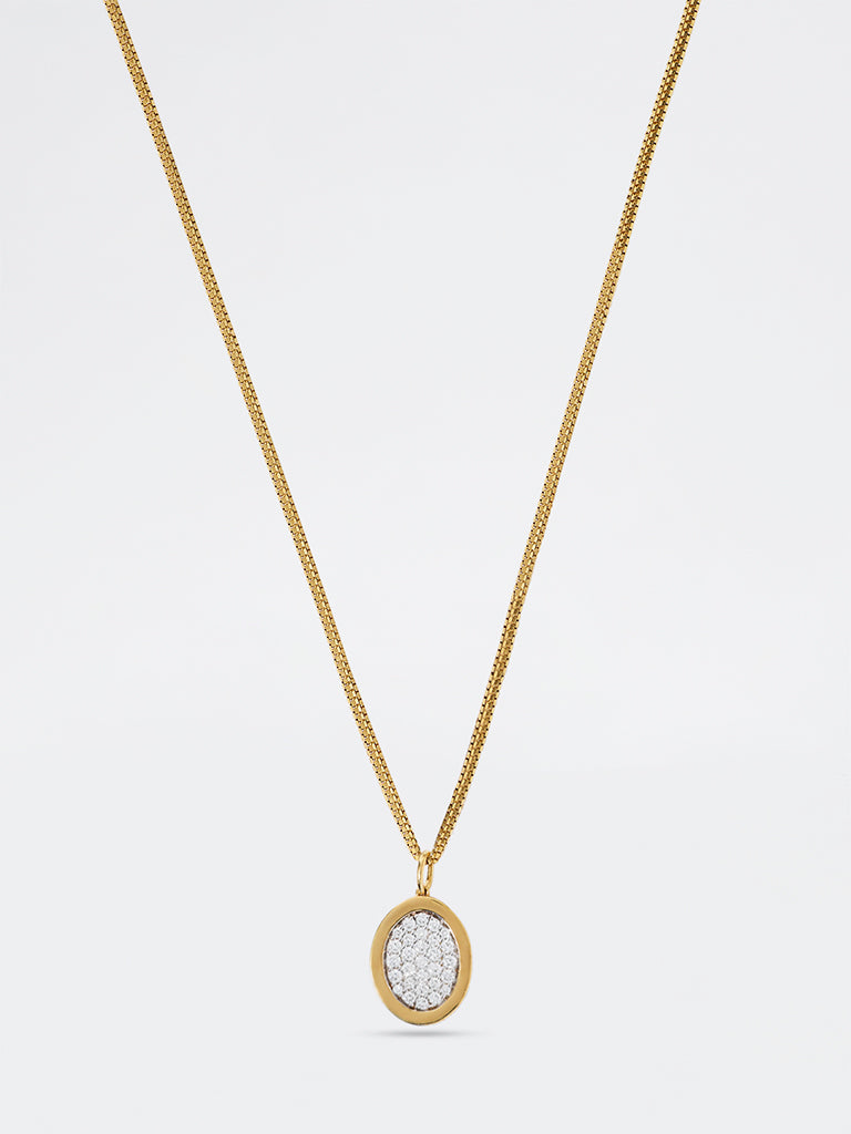 Unisex Oval Pave Lab Diamond Signet Pendant Necklace