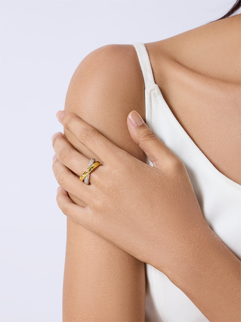 Cross-Cross Pave Lab Diamond Ring
