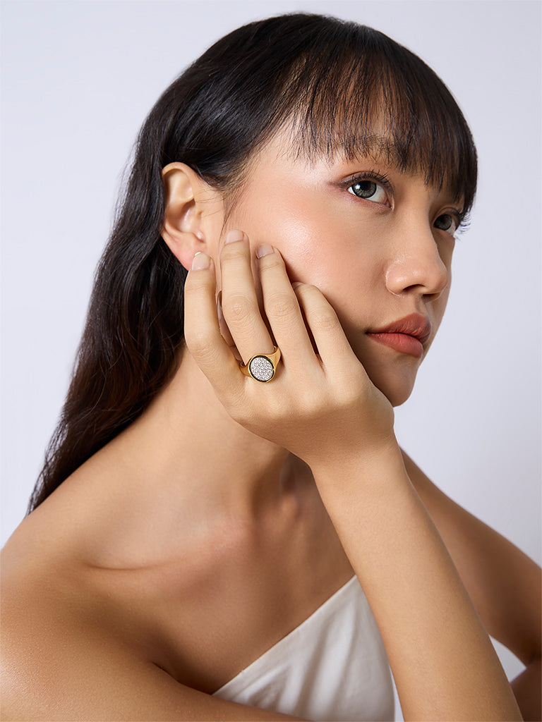 Unisex Oval Pave Lab Diamond Signet Ring