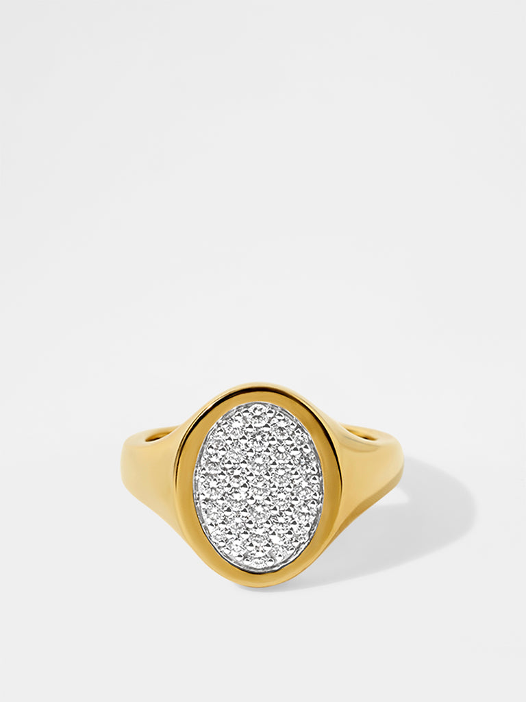Unisex Oval Pave Lab Diamond Signet Ring