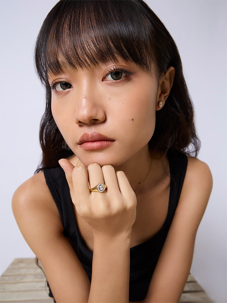 Unisex Oval Halo Lab Diamond Signet Ring