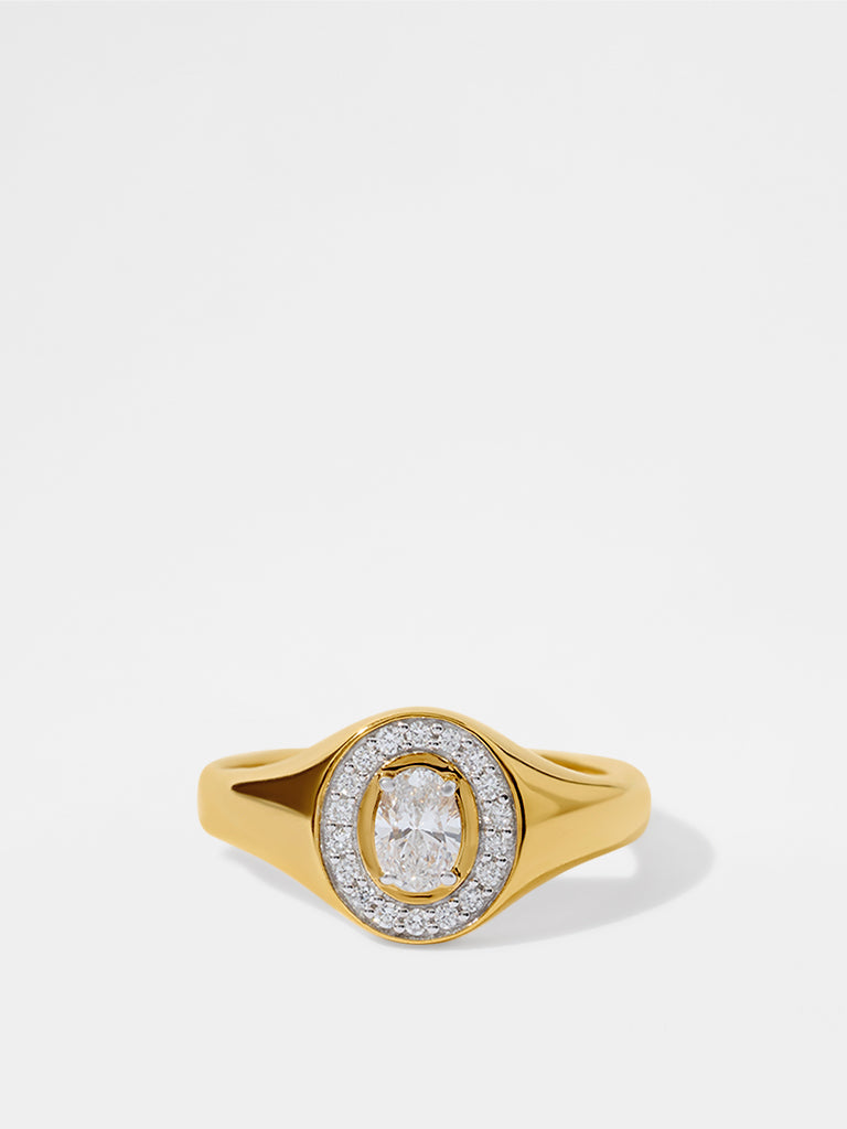 Unisex Oval Halo Lab Diamond Signet Ring