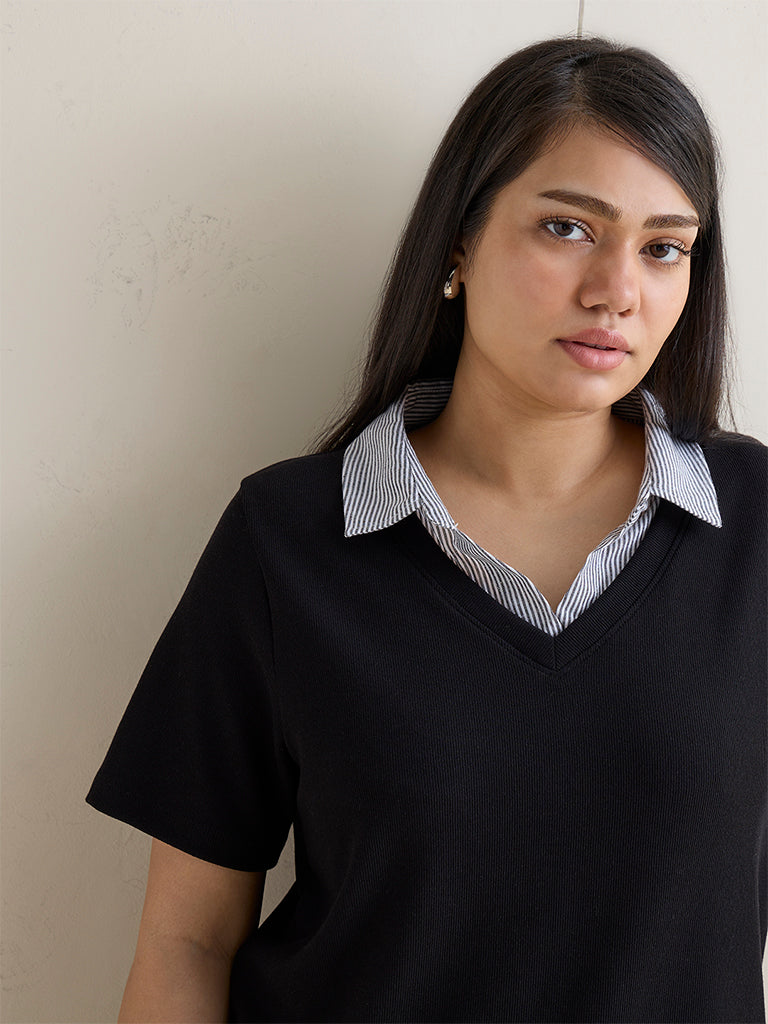 Gia Black Collar-Detail Top