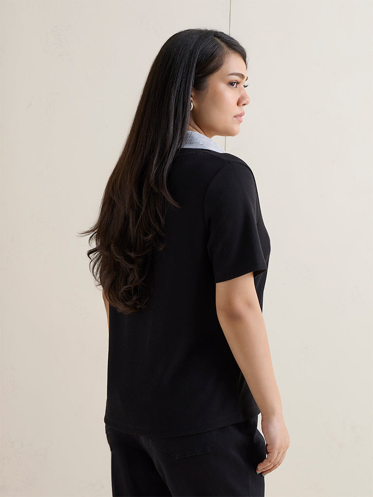 Gia Black Collar-Detail Top