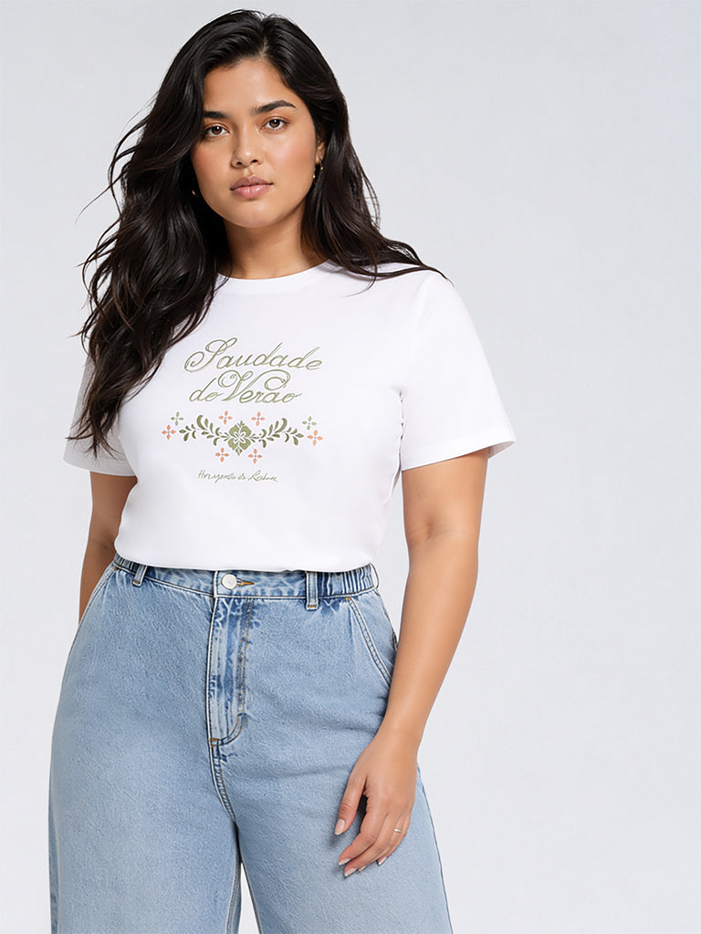 Gia White Typographic Cotton T-Shirt
