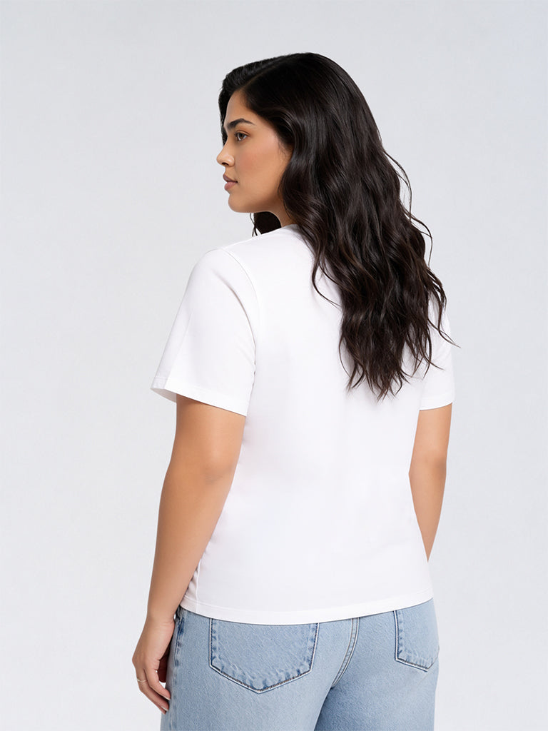 Gia White Typographic Cotton T-Shirt