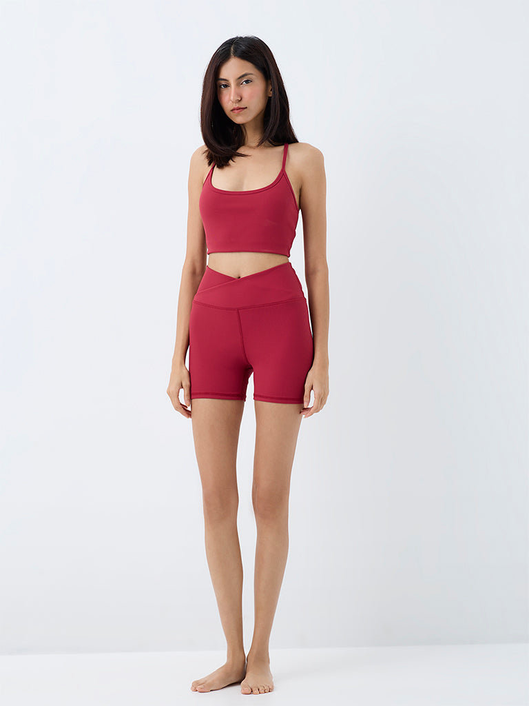 Nuoflexx Red Cross-Waist High-Rise Cycling Shorts