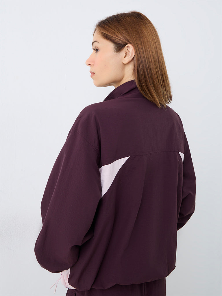 Nuoflexx Dark Plum Colour-Block Windbreaker Jacket