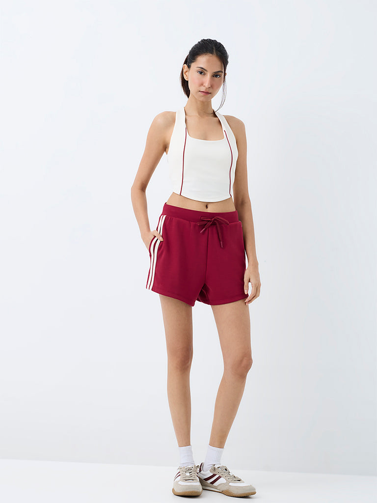 Nuoflexx White Pipeline-Detail Padded Crop Top
