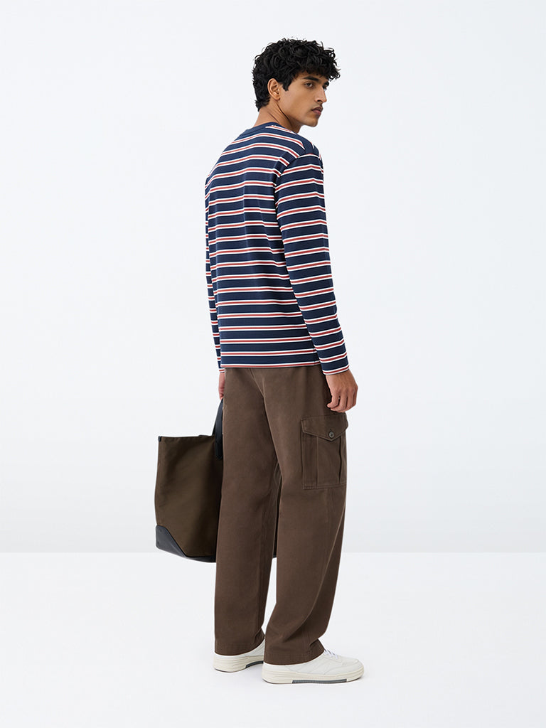 WES Casuals Brown Relaxed-Fit Mid-Rise Cotton Cargo Pants