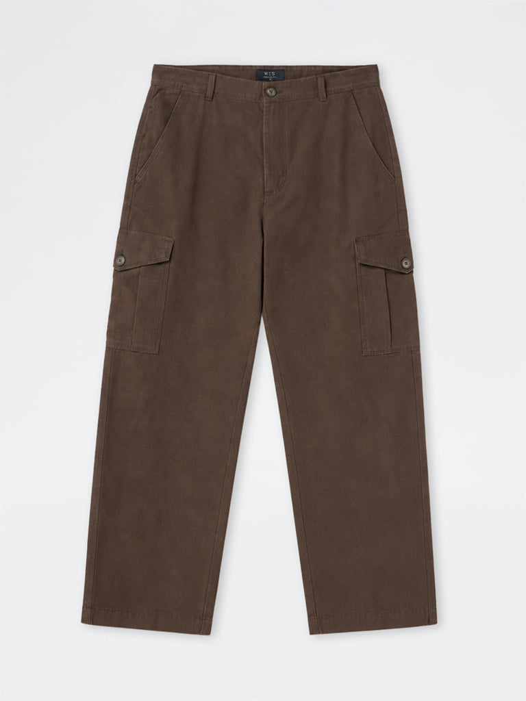 WES Casuals Brown Relaxed-Fit Mid-Rise Cotton Cargo Pants