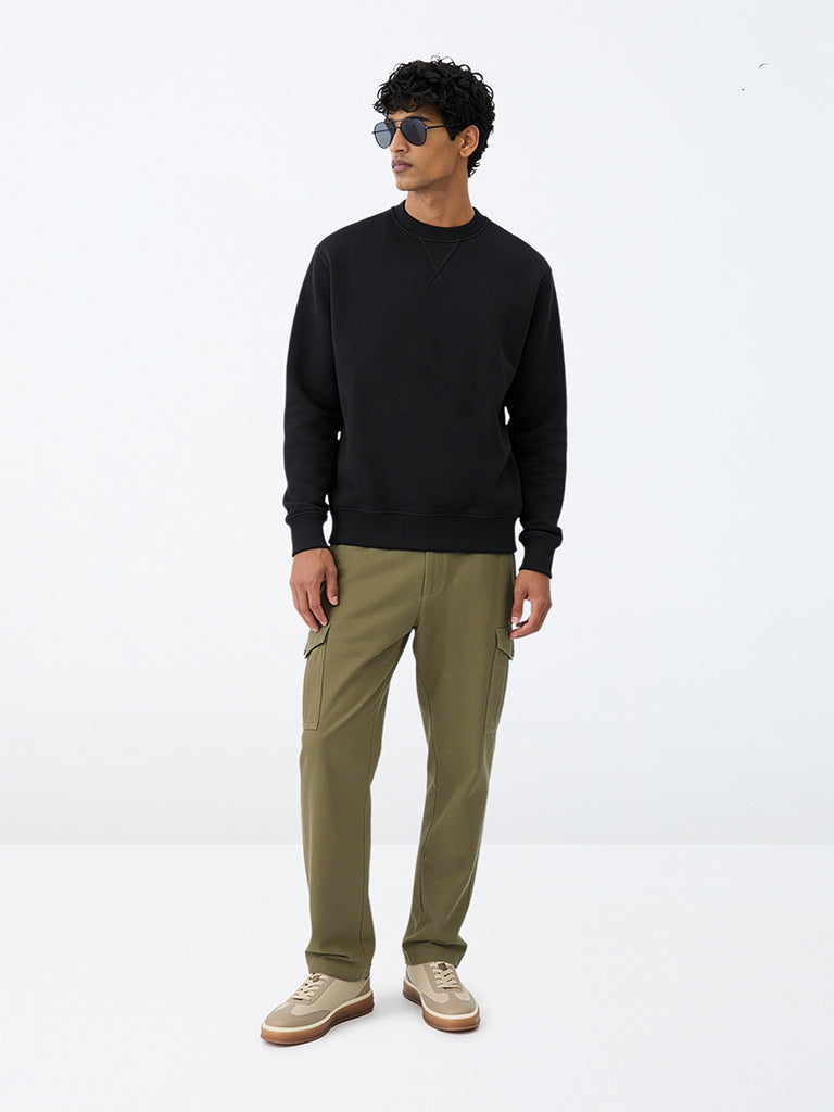 WES Casuals Olive Relaxed-Fit Mid-Rise Cotton Cargo Pants