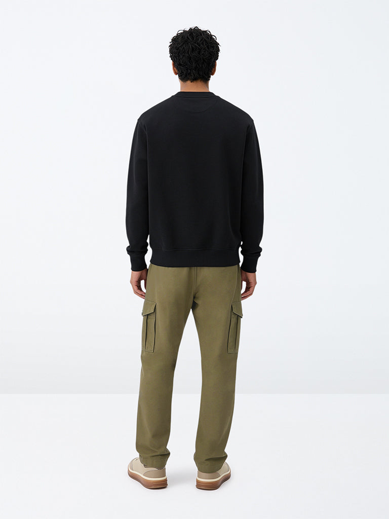 WES Casuals Olive Relaxed-Fit Mid-Rise Cotton Cargo Pants
