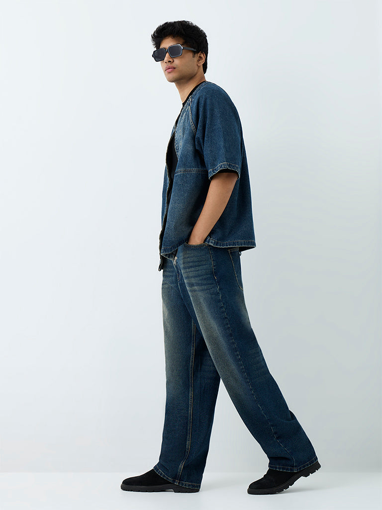 Nuon Blue Washed Boxy-Fit Denim Shirt