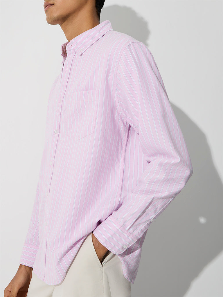 WES Casuals Pink Striped Relaxed-Fit Cotton Shirt