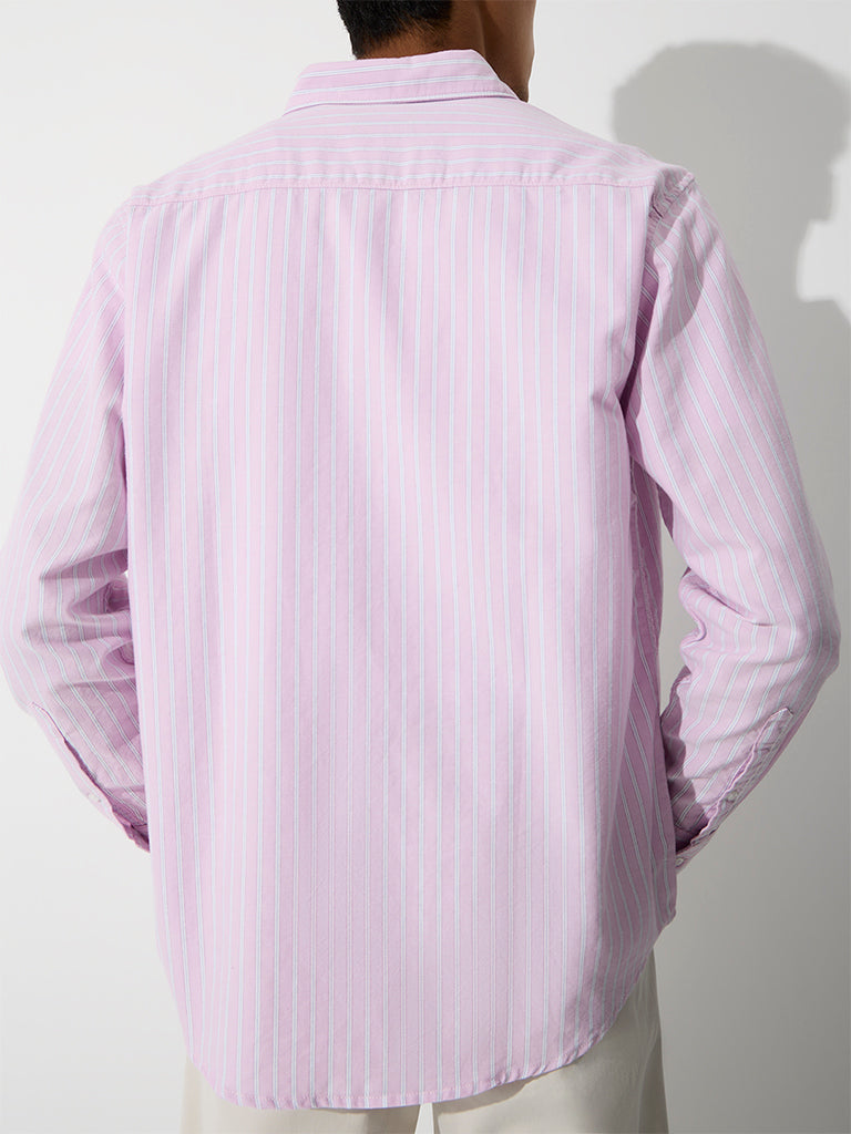 WES Casuals Pink Striped Relaxed-Fit Cotton Shirt