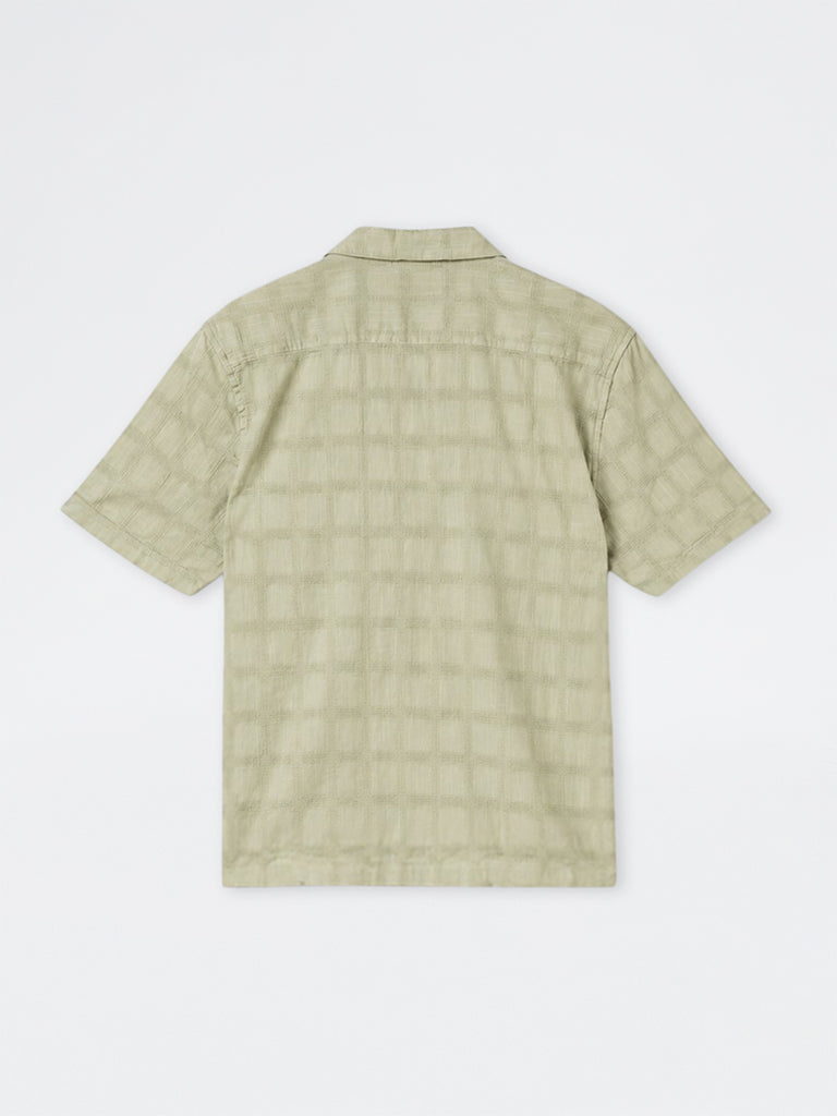 WES Casuals Sage Self-Checkered Relaxed-Fit Cotton Shirt
