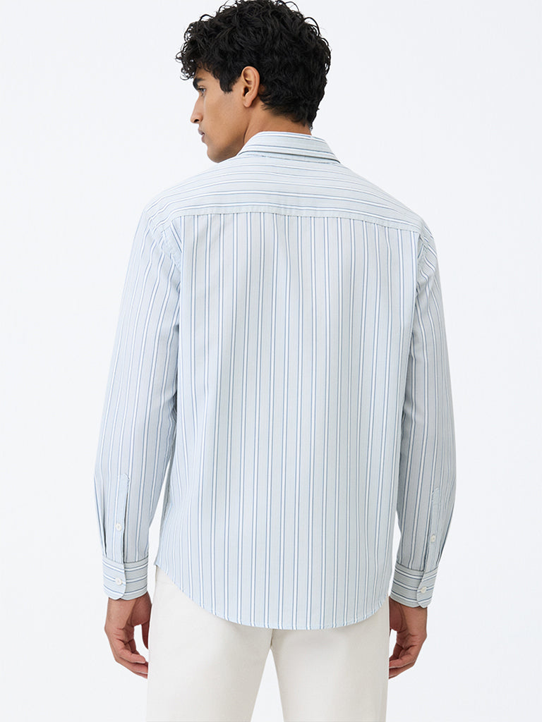 WES Casuals Light Green Striped Relaxed-Fit Cotton Shirt