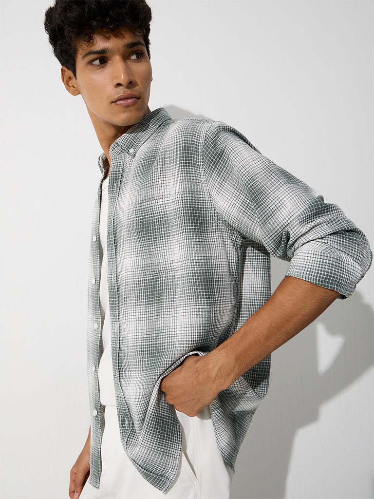 WES Casuals Green Checkered Relaxed-Fit Cotton Shirt