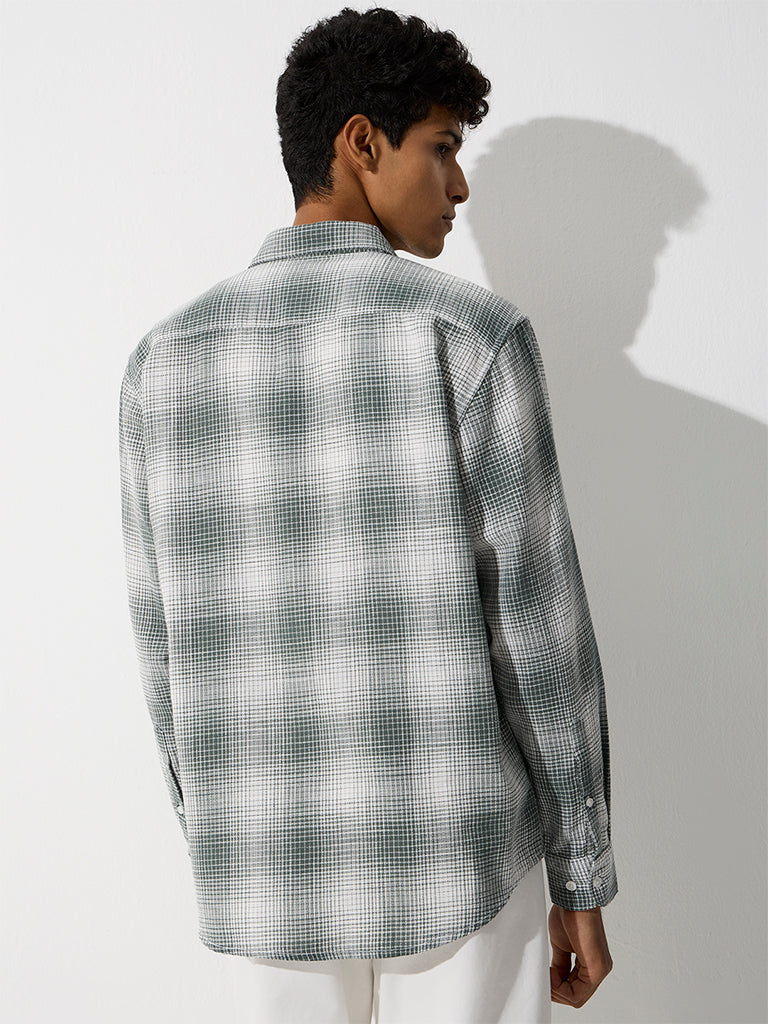 WES Casuals Green Checkered Relaxed-Fit Cotton Shirt