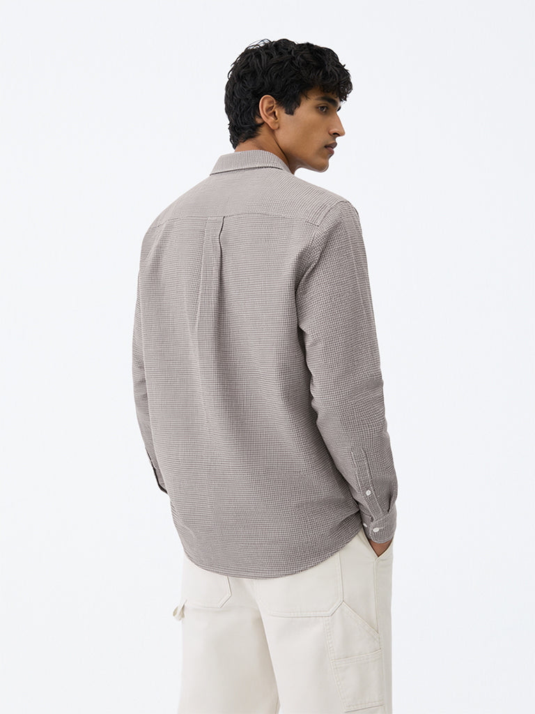 WES Casuals Brown Checkered Relaxed-Fit Cotton-Blend Shirt