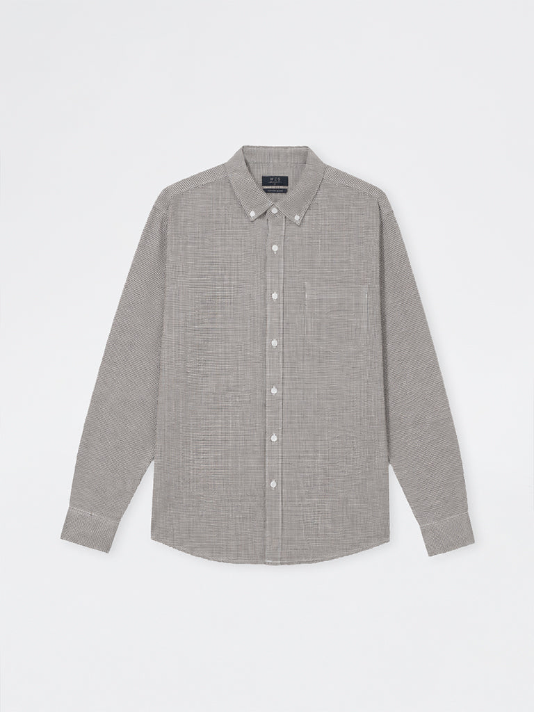 WES Casuals Brown Checkered Relaxed-Fit Cotton-Blend Shirt