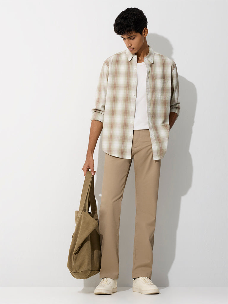 WES Casuals Green Checkered Relaxed-Fit Cotton Shirt