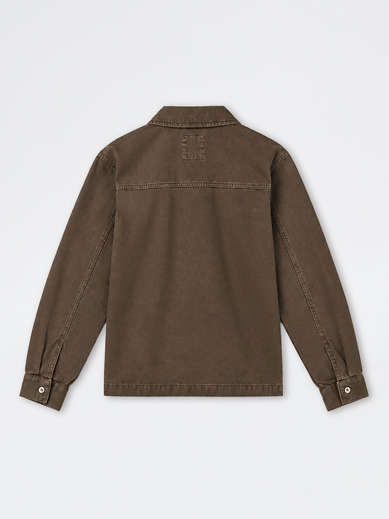 WES Casuals Dark Brown Relaxed-Fit Denim Shirt