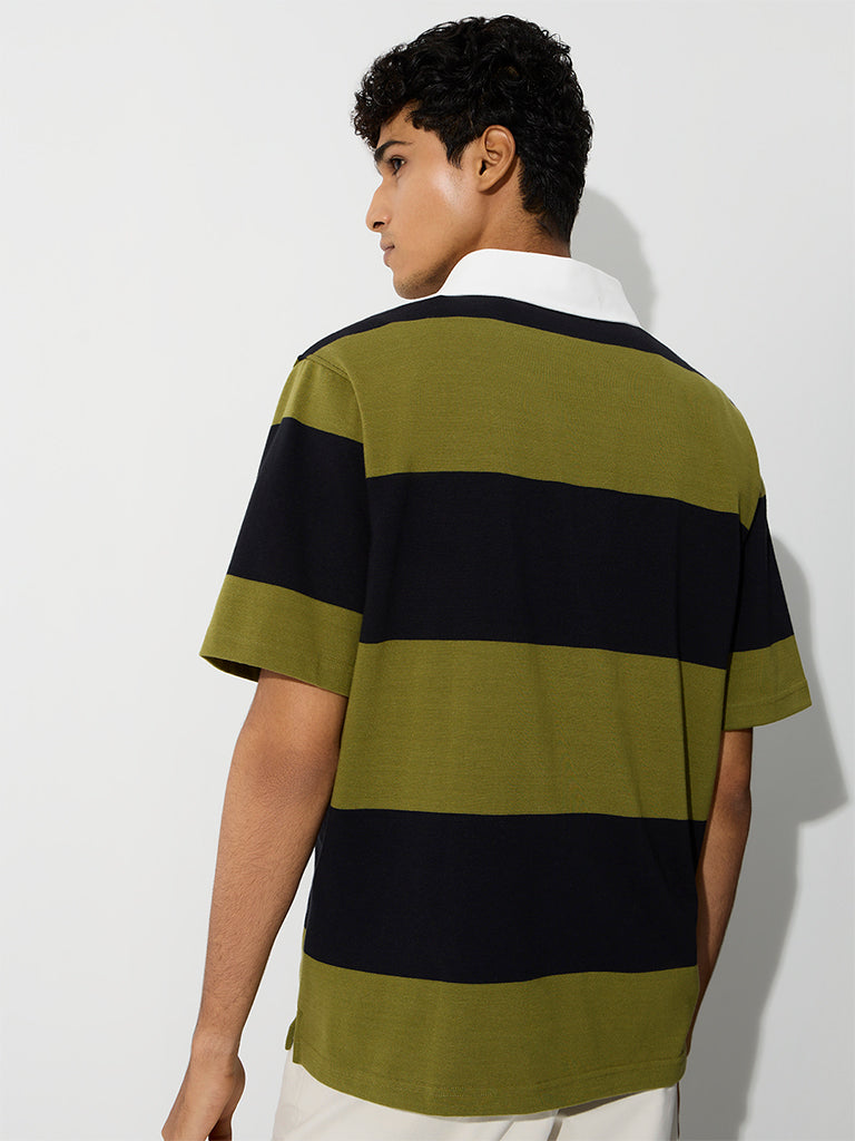WES Casuals Olive Relaxed-Fit Cotton-Blend Polo T-Shirt