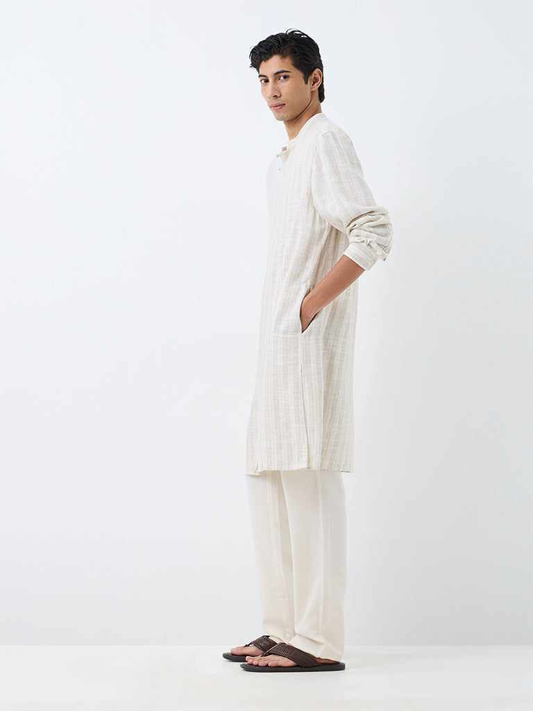 Kala by ETA Ivory Relaxed-Fit Mid-Rise Cotton-Blend Pants