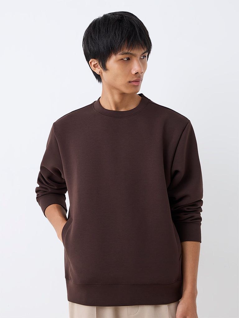 Nuoflexx Dark Brown Solid Relaxed-Fit Sweatshirt