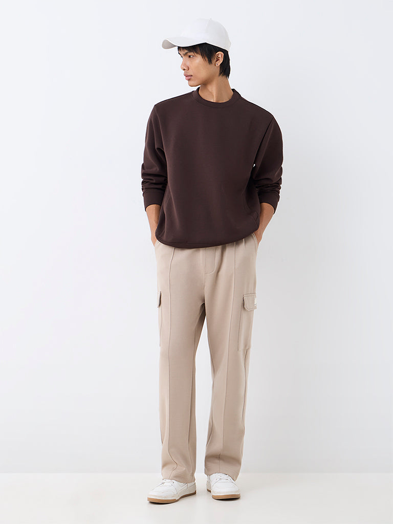 Nuoflexx Dark Brown Solid Relaxed-Fit Sweatshirt