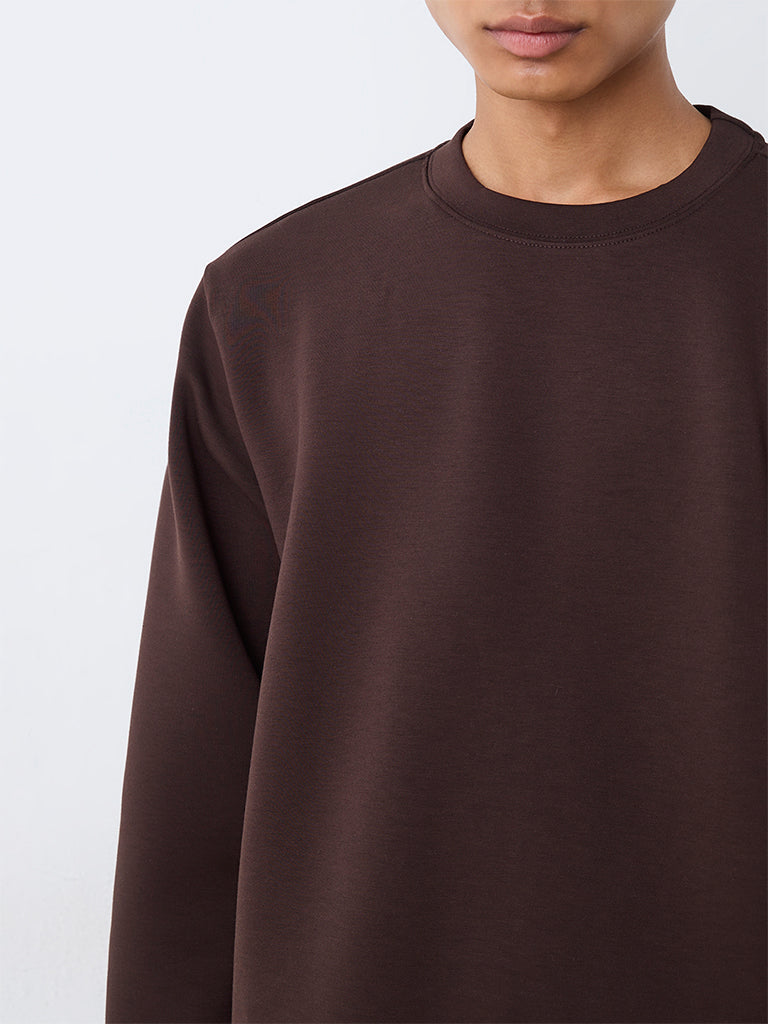 Nuoflexx Dark Brown Solid Relaxed-Fit Sweatshirt
